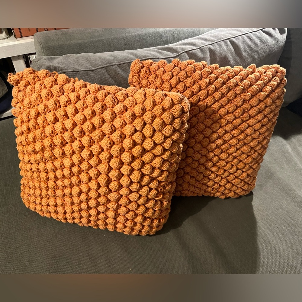 West Elm Textured Orange Accent Pillow Pair (like new)